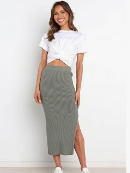 Petal & Pup Dresses & Skirts - Petal & Pup Bowen Skirt Olive Ribbed Side-Slit Midi Skirt NWT